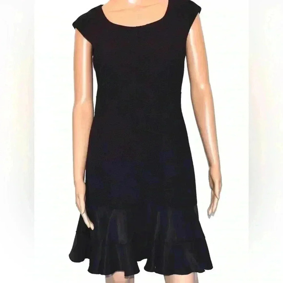 Rebecca Taylor Black Sheath Dress Textured Terry Flounce Sleeveless  Size 6 - Picture 1 of 14